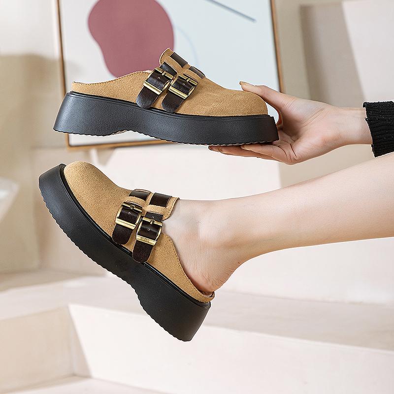 

Модные женские полушлепанцы на танкетке Весна Лето 2025 Новые из натуральной кожи Повседневные шлепанцы Женские модные шлепанцы с закрытым носком Женские 40 жёлтый