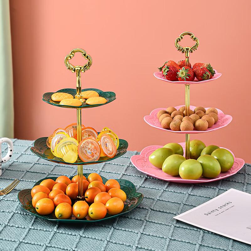 Three-Tier Plastic Snack and Fruit Plate Stand