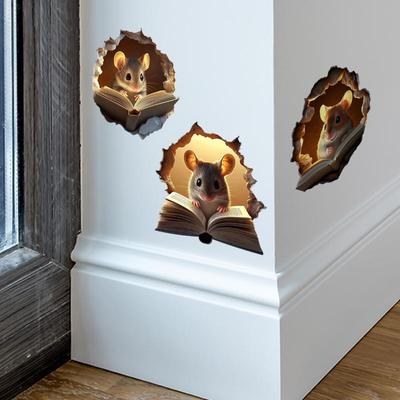 Verwijderbare Grappige Muizenhol Muurstickers 3 Stuks Schattige Waterdichte Decals voor Kinderkamer Slaapkamer Huisdecoratie