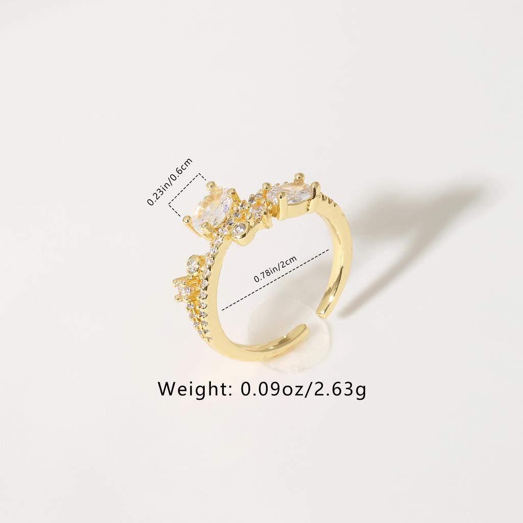 Golden Plated Open Adjustable Ring with Multi-Cut Synthetic Zircon for Women Elegant Statement Jewelry Gift