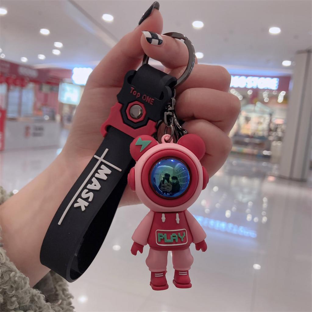 Keychain Pendant Cute Cartoon Keyring Environment Friendly Car Key Pendant Silicone Metal Keyring Pink