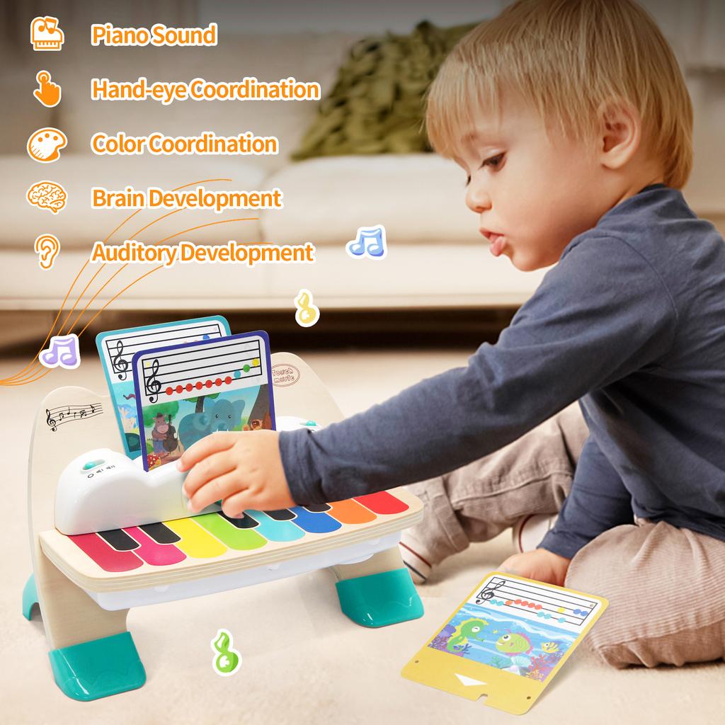 Wooden Touch Play Piano with Light & Music insert socre Music Score early learning Educational Toys for 12 months Baby Gifts