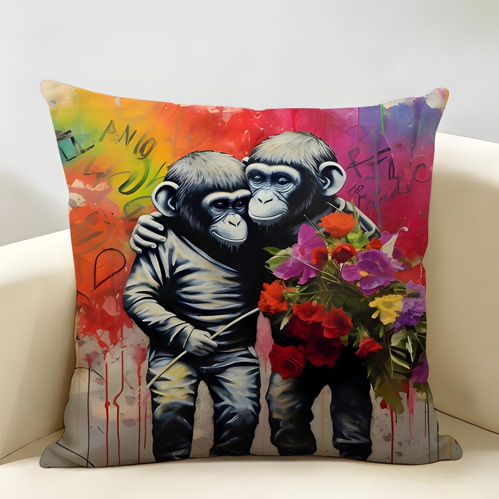 BBanksy Graffiti Mr BBrainwash Cushion Cover Natural Linen Organic Fabric DoubleSided Printing Room Sofa Decor Pillow Case