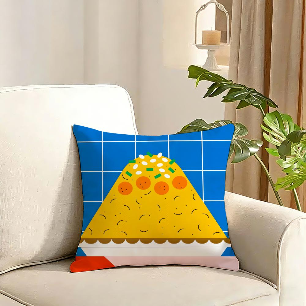 food illustration Cushion Cover Reversible Plush Pillow Cover Soft Fluffy Home Decor for Sofa Bedroom
