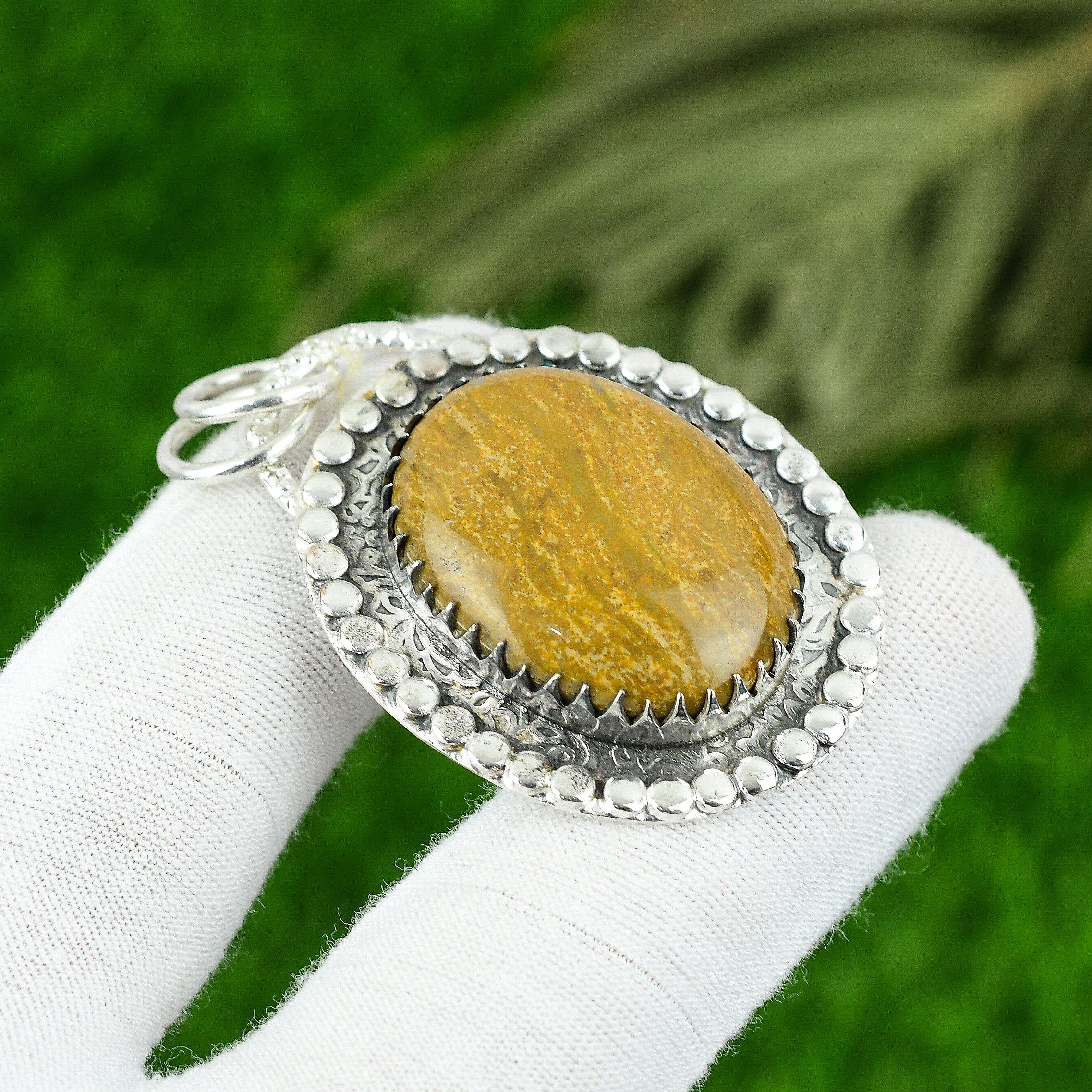 

Gift For Women Jewelry Pendant 925 Sterling Silver Natural Ocean Jasper Gemstone