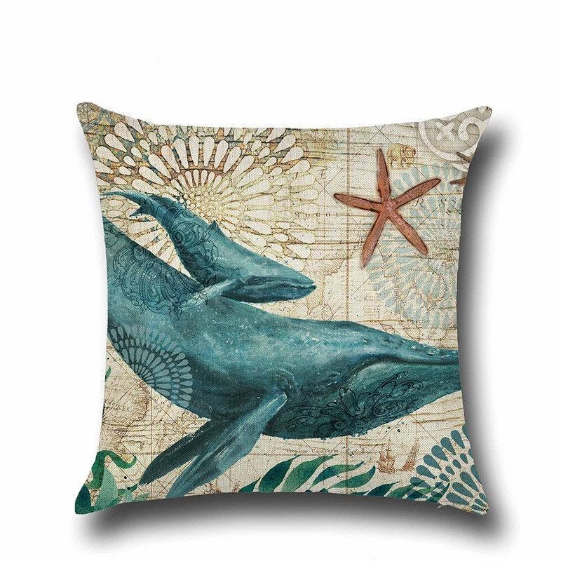 High-quality Linen Marine Animal Pillow Cushion Cover With Timeless Sea Creature Art