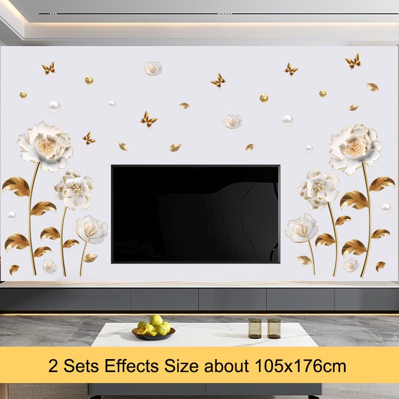 Creative Chinese Style Tulip Wall Sticker Self Adhesive Elegant Simulated Flower Decal for Bedroom Bedside TV Background Wall Decor