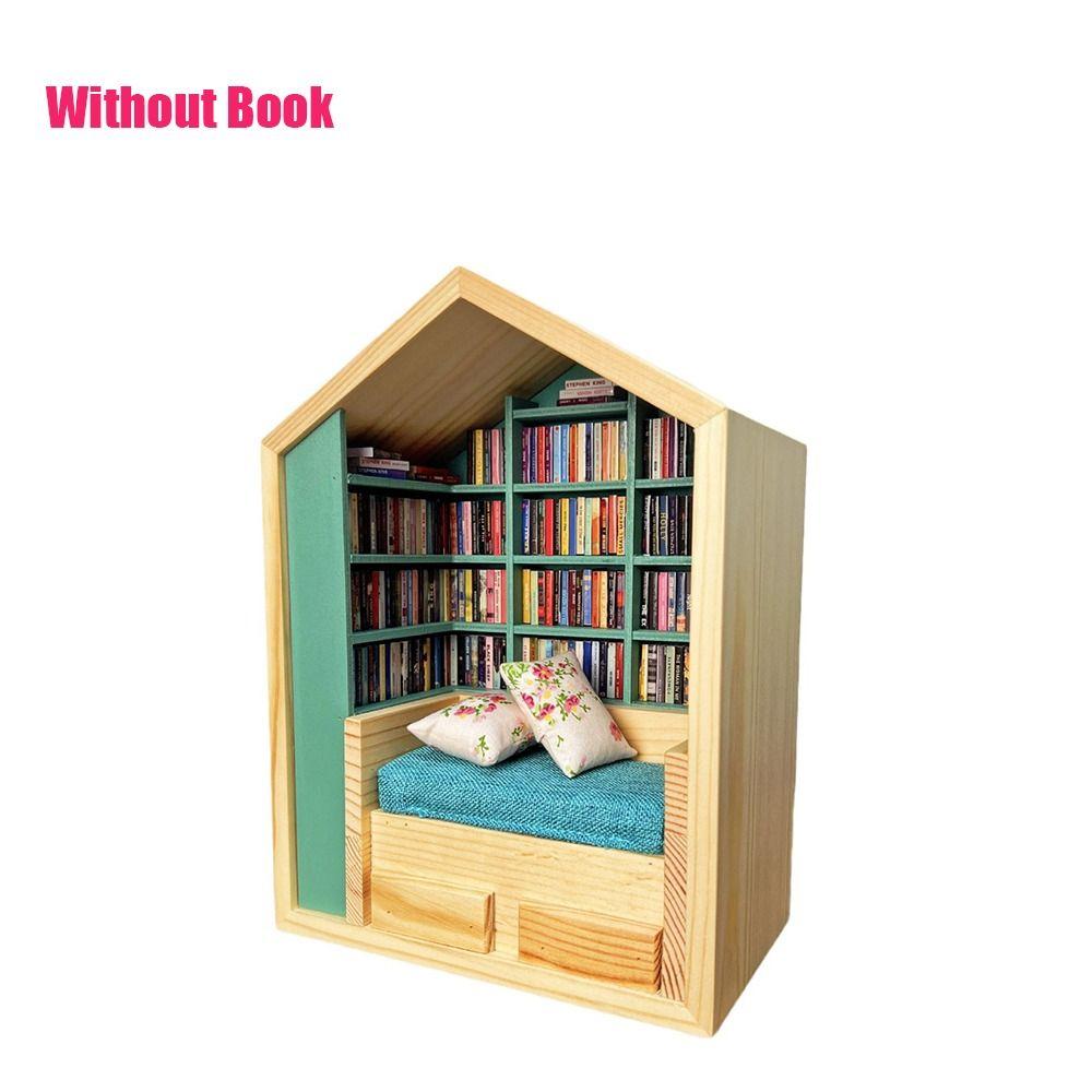Wooden Miniature Wooden Bookroom Desktop Ornament Figurine Statue Bookroom Sensory Toys