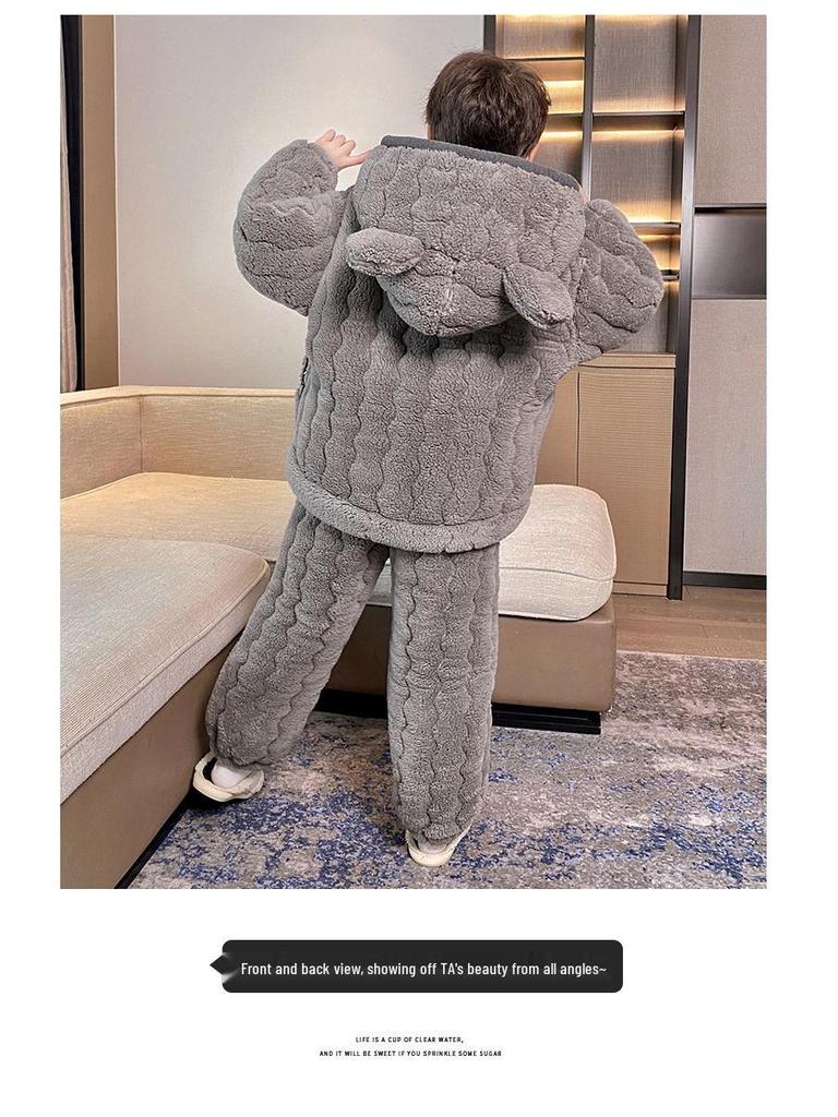 Boys' Thick Flannel Pajama Set - Children's Coral Fleece, Spring/Autumn 2025.