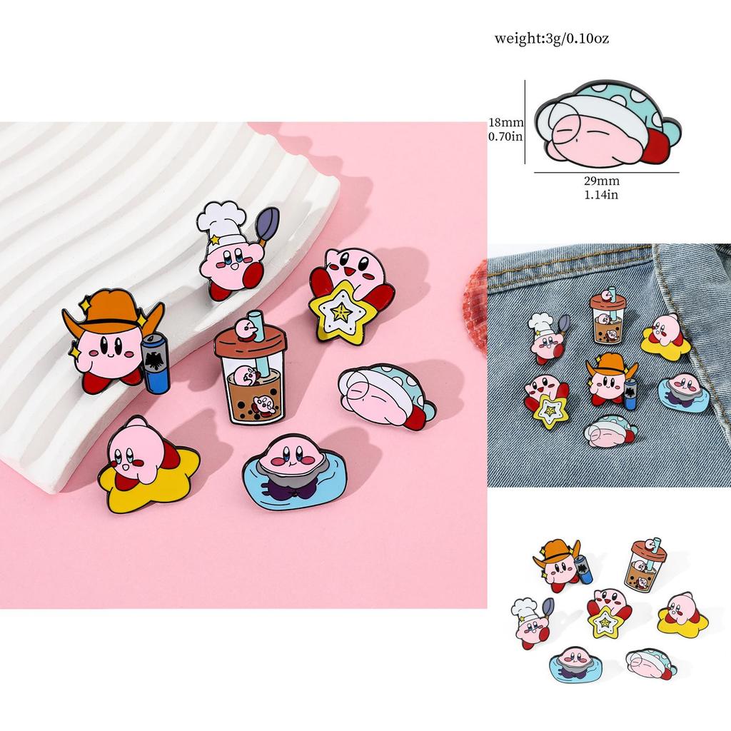 Cute Cartoon Kirby Brooch Creative Alloy Milk Tea Cup Cowboy Kirby Bag Accessory Pin