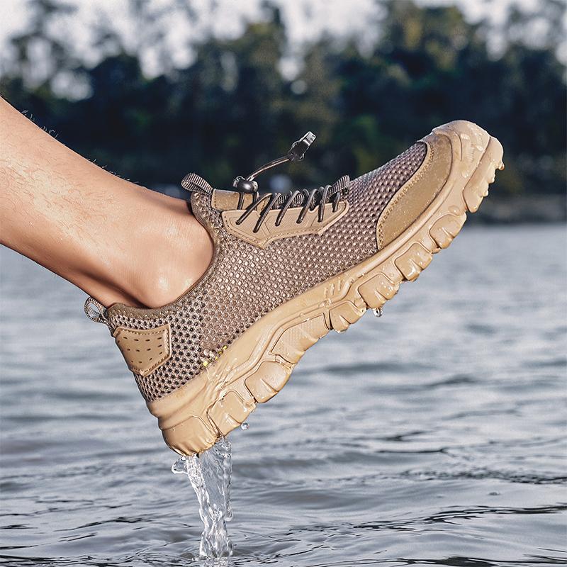 Yazlık Erkek Oyuk Deri Sandaletler Plaj Sandaletleri Burunlu Açık Hava Spor Ayakkabıları El Yapımı File Ayakkabılar