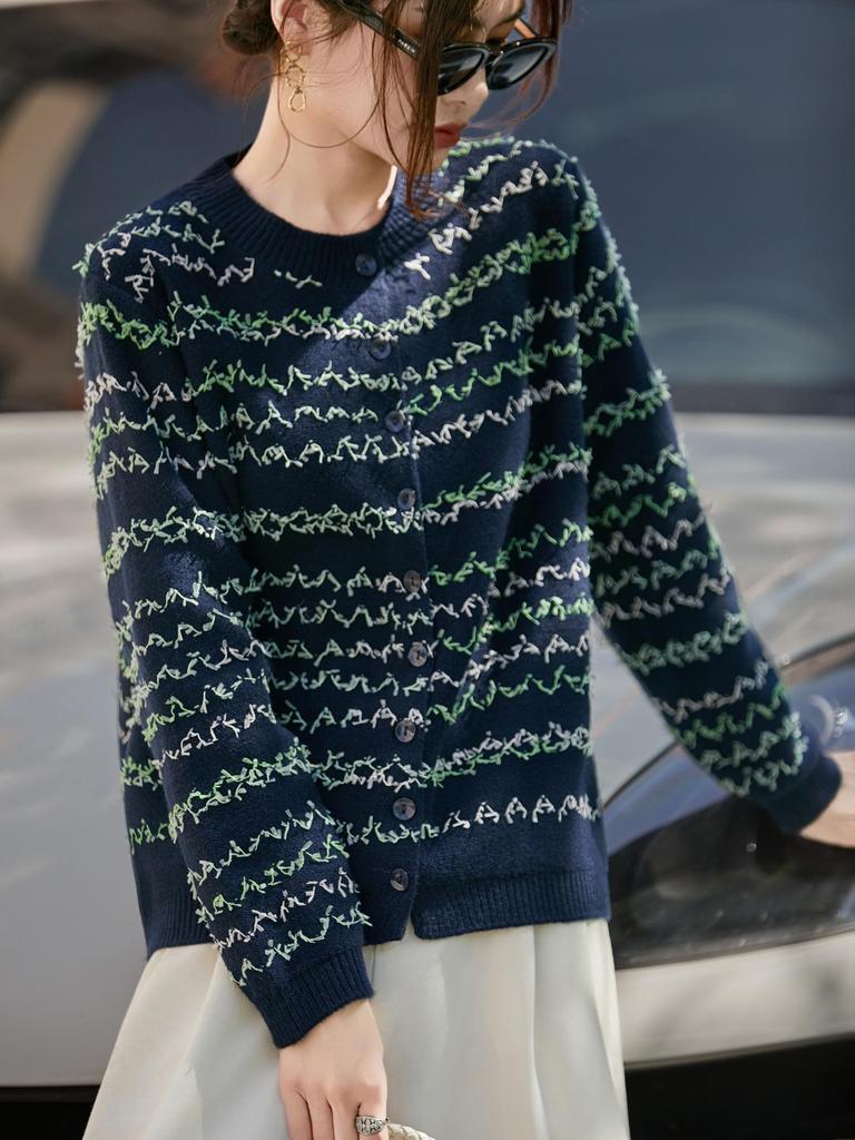 Butterfly Gauze Color Block Retro Cardigan – Stylish, Slimming, Long Sleeve Knitwear for Autumn/Winter