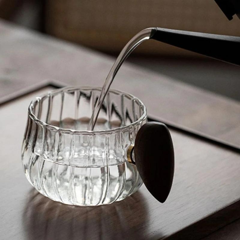 Caneca de Café de Vidro de Borosilicato Alto Resistente ao Calor com Alça de Madeira Copo para Gelo Americano Latte Copo para Chá de Leite para Café da Manhã