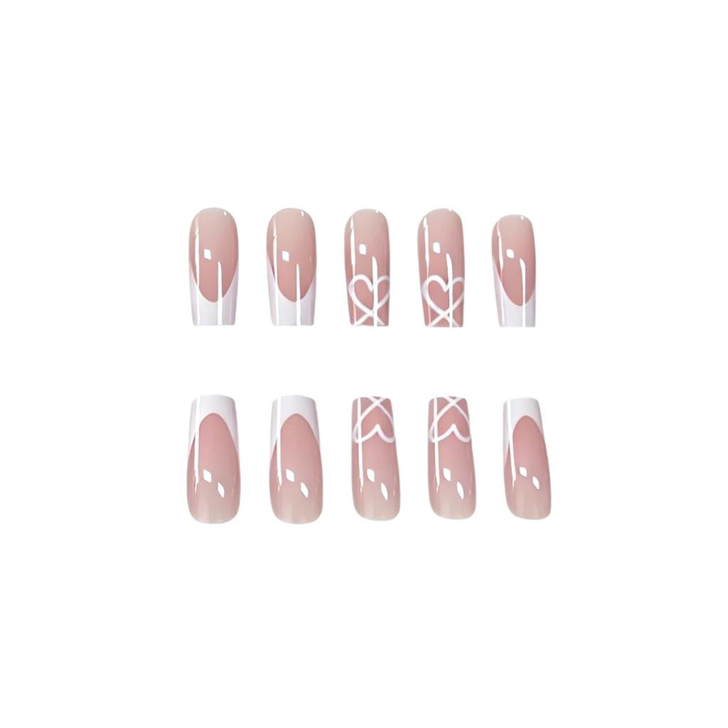 24 Nail Art Klassiek Frans Zoete Liefde Valentijnsdag Zacht Medium Lang Vierkant Draagbaar Nagels