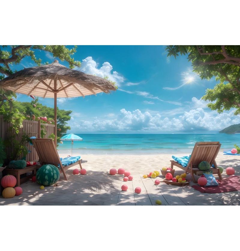 Summer Seaside Party Backdrops For Photography Tent Fruits Beach Palm Trees Holiday Camping Party Background Decor Photo Studio
