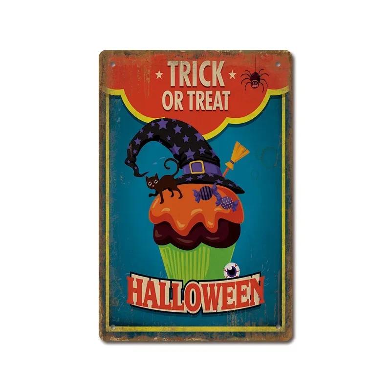 Halloween Festival Decor Plaques Kitchen Home Garage Wall Tin Sign Vintage Art Metal Signs Trick Or Treat Pumpkin Plate Poste