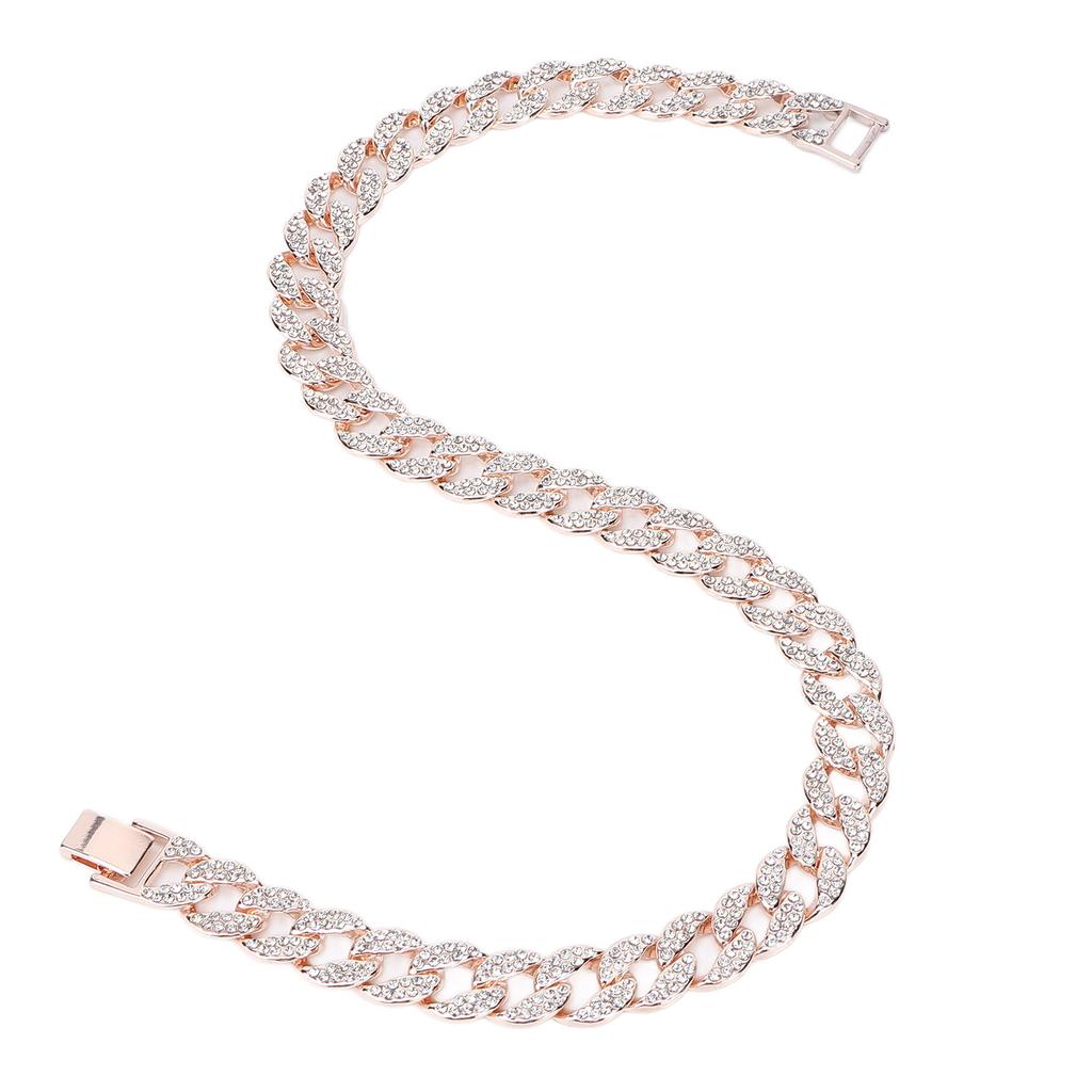Cuban Necklace Men Women Stylish Elegant Shiny Rhinestones Hip Hop Necklace Jewelry Gift for Party (18inch)
