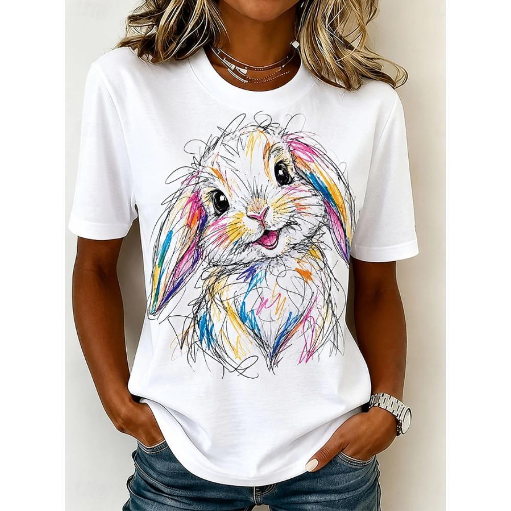 Mode Damen Retro Kreatives Tier Muster Print T-Shirt Lustig Lässig Rundhals Kurzarm T-Shirt Sommer Damen T-Shirt