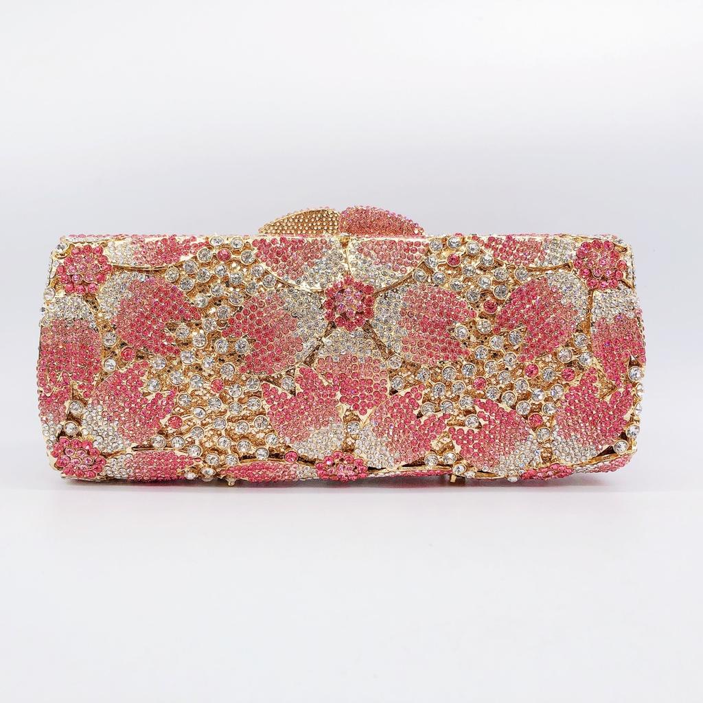 Borsa da Festa Lusso Multi Fiore Cristallo Donna Regalo Sposa Pochette Strass Borsa Marca Floreale Diamante Borse da Sera