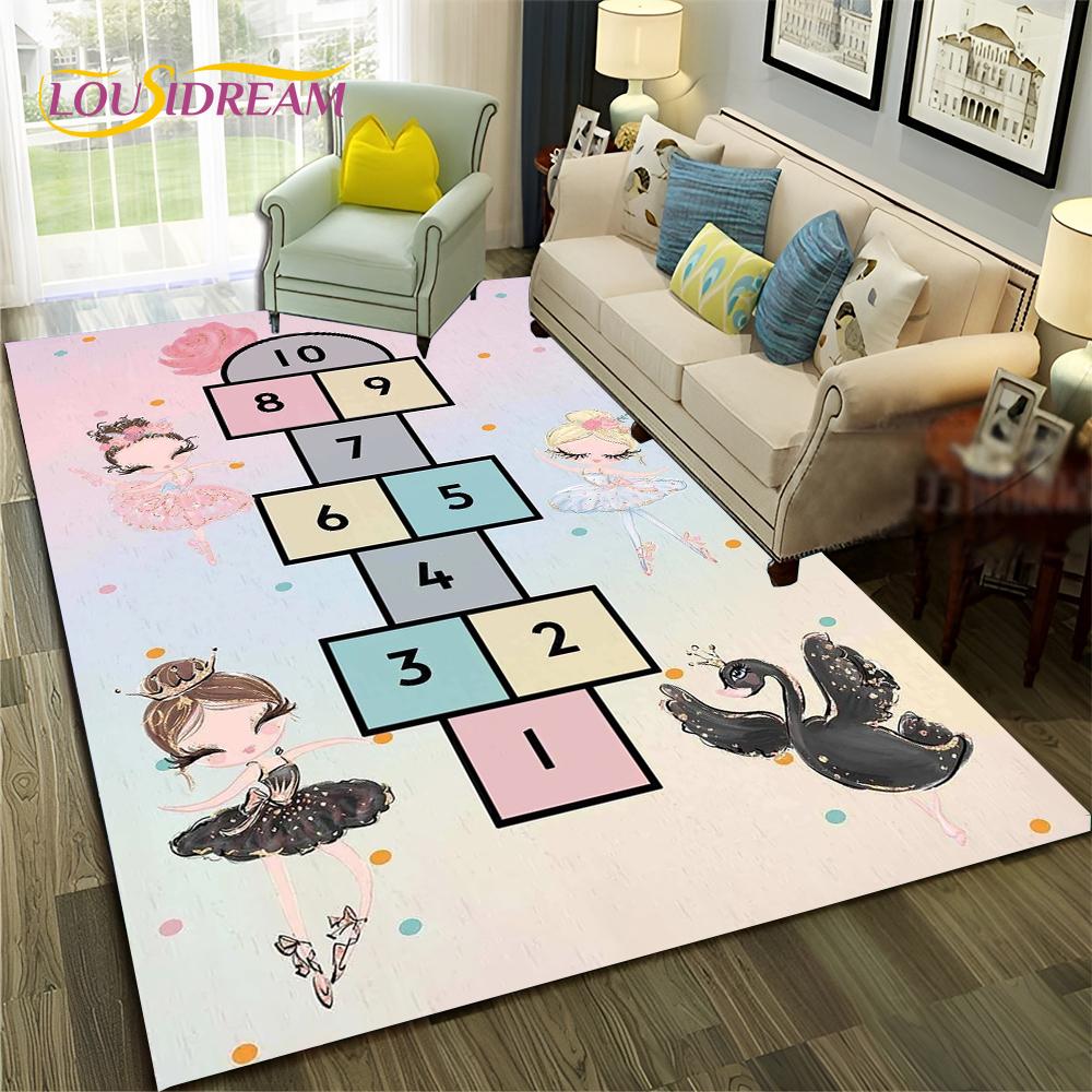 Funny Hopscotch Child Digital Games Boy Girls Carpet Rug for Home Living Room Bedroom Sofa Doormat Decor,Non-slip Floor Mat