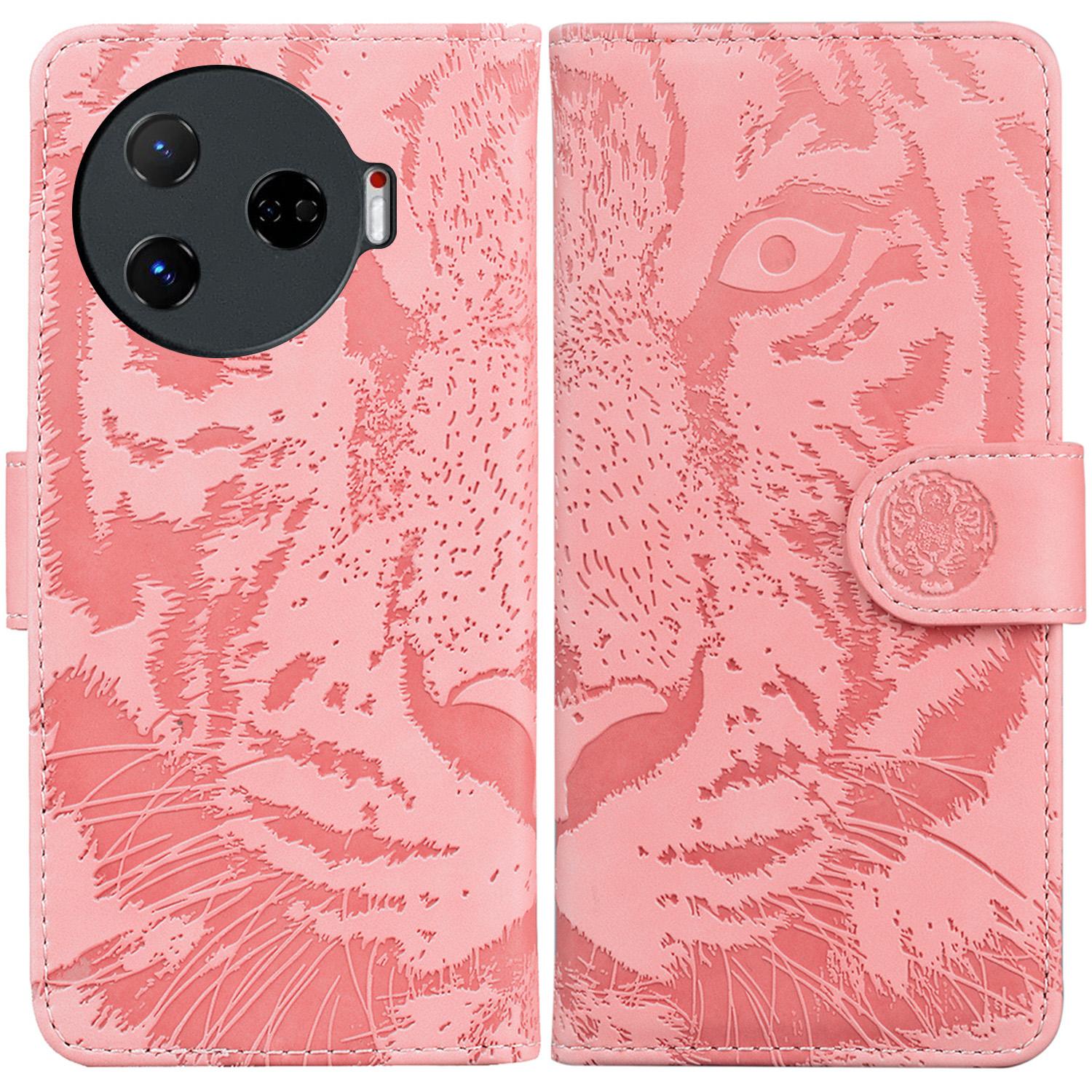 

For TECNO Camon 30 Pro 5G Stand Case Tiger Imprint Leather Wallet Phone Cover Pink
