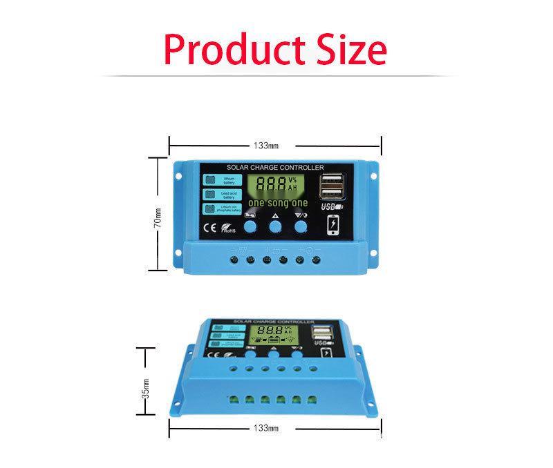 12V/24V Solar Charge Controller with LCD, Lithium-Iron-Lead Acid Compatible, PWM Photovoltaic