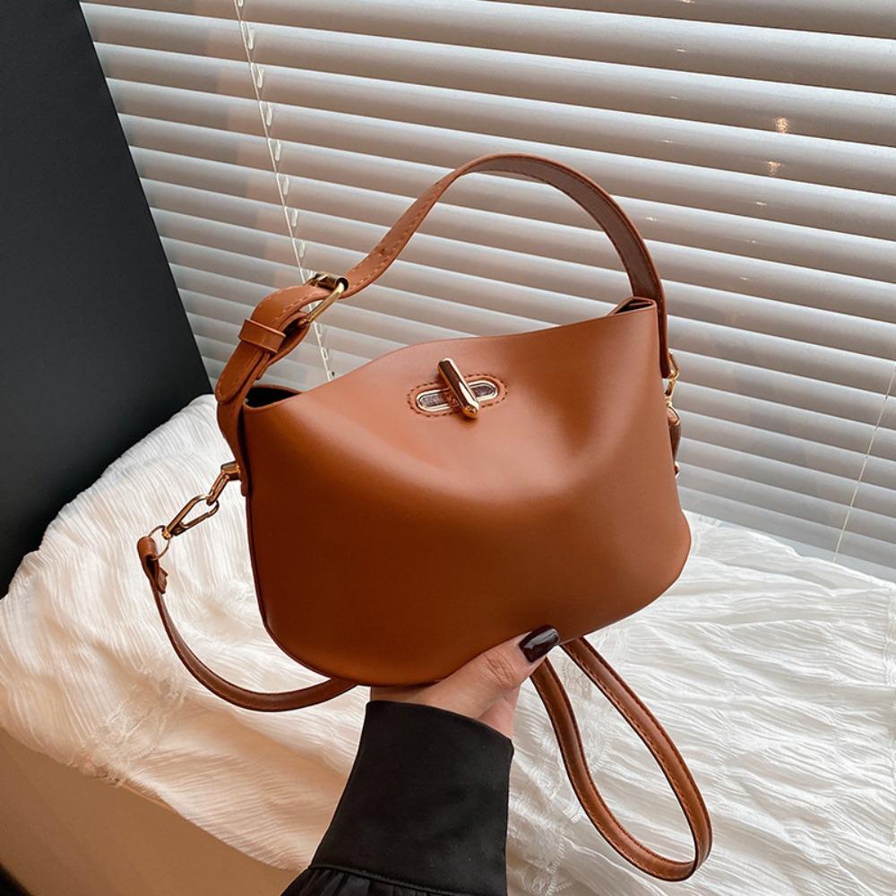 

Elegant Shoulder Bag Solid Color Bucket Bag Trendy Fashion Handbag Daily Use коричневый
