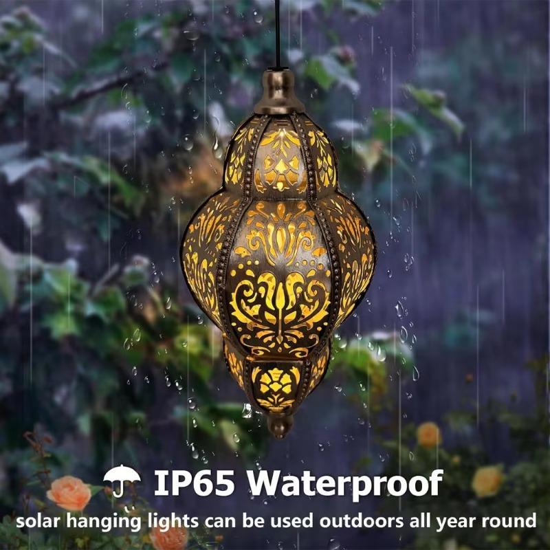 Solar Hanging Lanterns, Vintage Moroccan Waterproof Outdoor Lights, Rechargeable LED Garden Decor For Patio Yard Courtyard