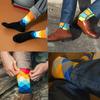 Șosete lungi amuzante din bumbac pieptănat pentru bărbați, bumbac casual la modă, șosete cu dungi curcubeu în culori contrastante