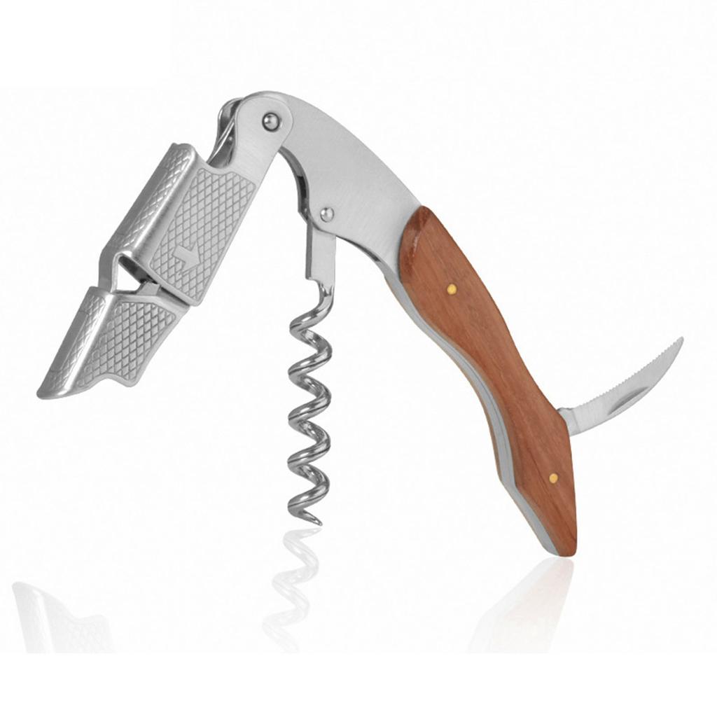 Red Wine Opener Professional Innovative Stainless Steel Wine Beer Bottle Opener with Wood Handle for Home Bar