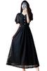 TOWYYO Summer Cute Short Balloon Elastic Solid Size L Women's Midi-Length Dress, All-Lace, Sleeves, V-Neck, Sleeves, Waist, Slimming, Color, A-Line,