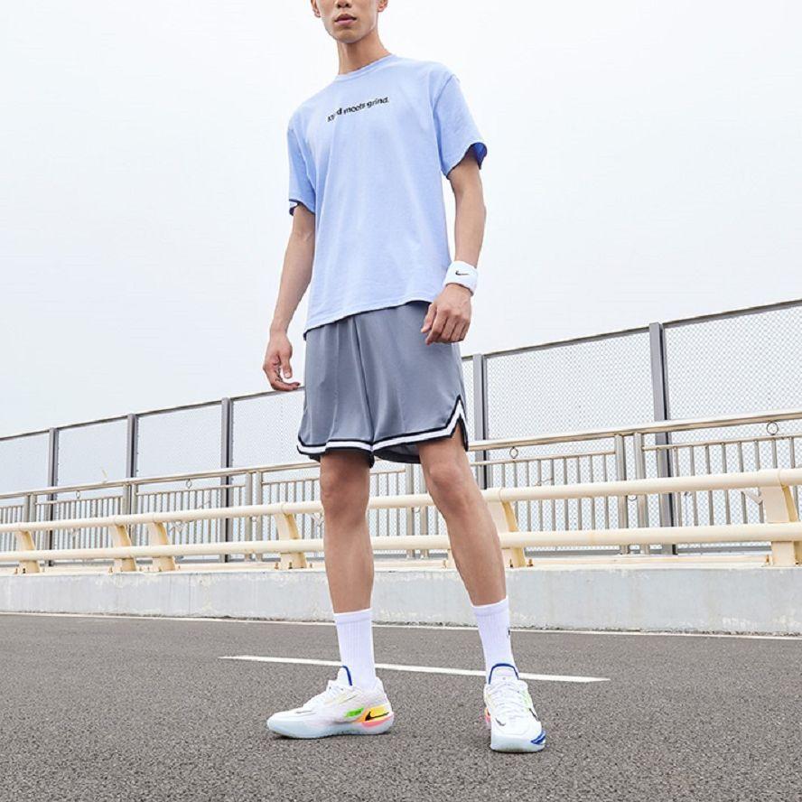 Nike Loose Patterned Letter Print Round Neck Casual T-Shirt Men Tops Light-Sea-Blue DQ1906-548
