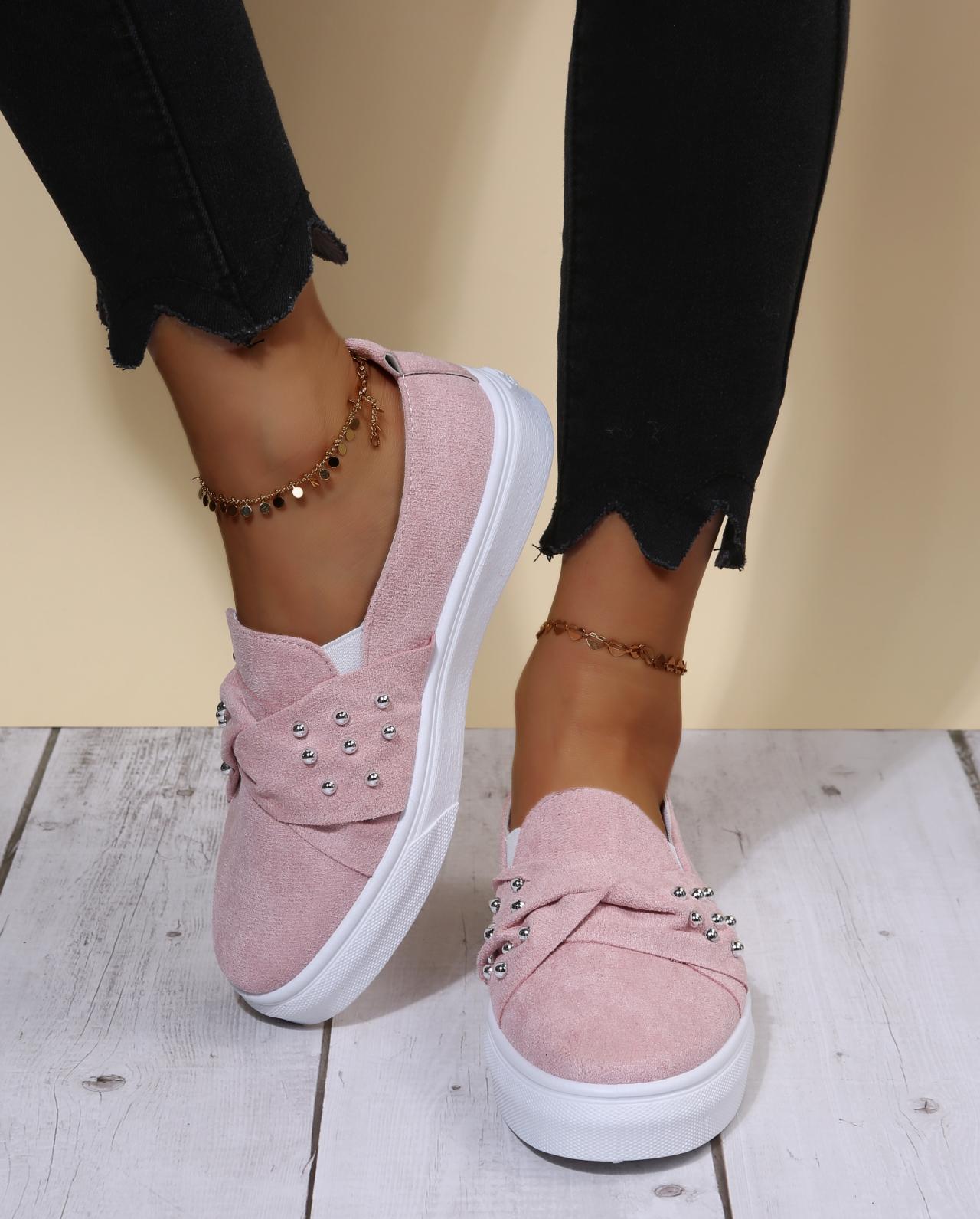 

Модные удобные туфли на плоской подошве с заклепками, женские повседневные туфли на платформе, женские туфли из вулканизированной кожи, новинка 2024 года, летние женские кроссовки 43 розовый