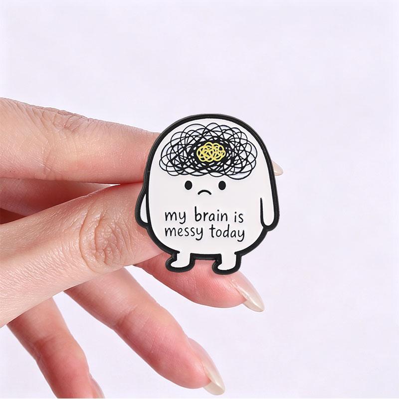 Xiaomi My Brain Is Messy Today Enamel Pins Mental Health Brooch Cute Tangled Brain Lines And Sad Tired Stick Figure Badge Jewelry Gifts