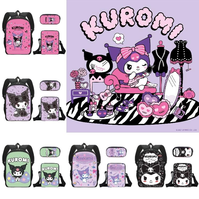 Kuromi Student Backpack Set With Pen Case And Shoulder Bag