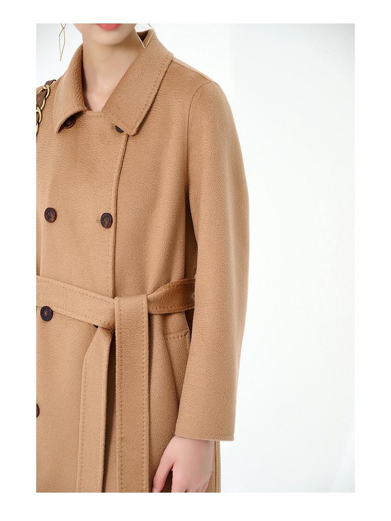 Women's Long Double-Faced 100% Pure Cashmere Ripple Coat with Horn Buttons for Autumn/Winter
