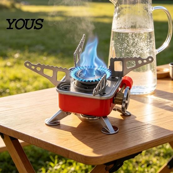 Portable Camping Stove Outdoor Stove, 2800W Adjustable Foldable Square Camp Compact Survival Cooking Equipment Gas Burner for Backpacking Hiking