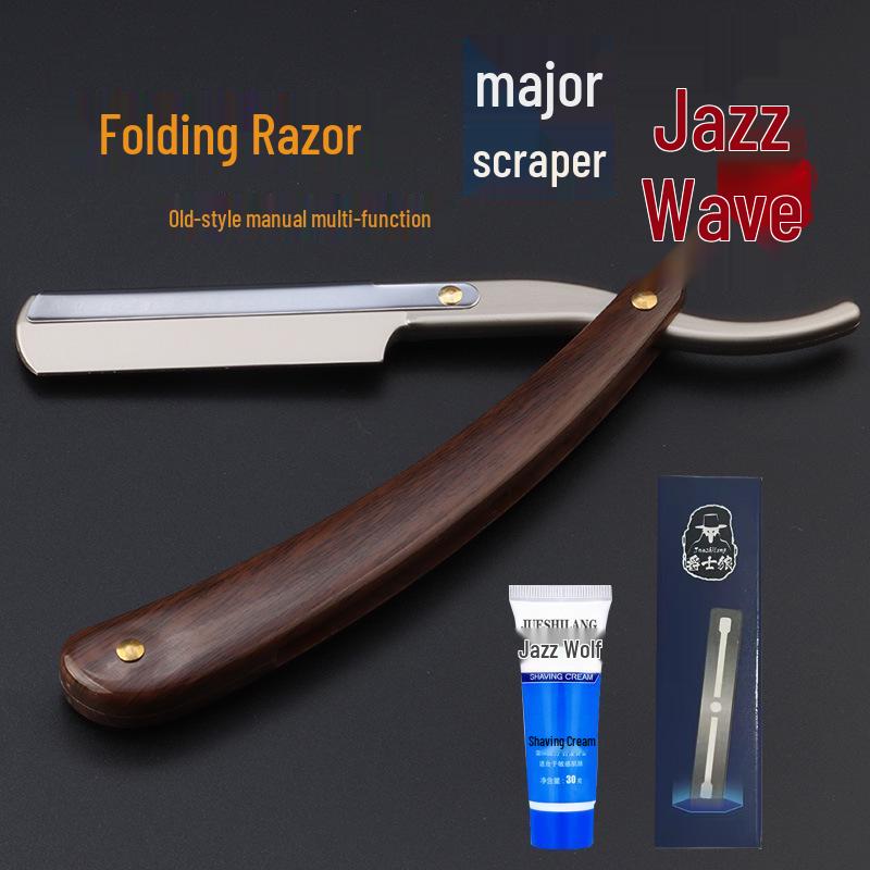 

Классическая парикмахерская многоразовая бритва для стрижки волос на лице, бровях, голове, подмышках и теле. Woodgrain Razor #77 + 10 Blades