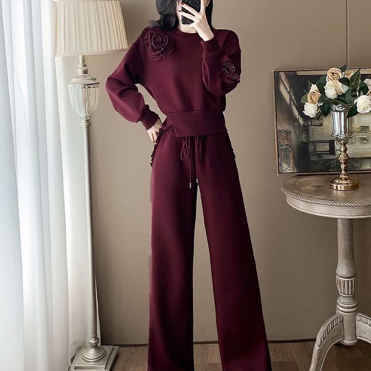 2025 Women's Casual Sports Commuting Suit – Autumn/Winter Sweatshirt & Wide-Leg Pants Fashion Two-Piece Set