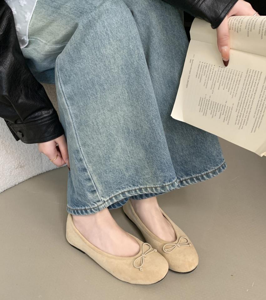 Spring and summer 2025 new bow suede shallow mouth single shoes round head comfortable soft sole not tired feet Doudou women's shoes