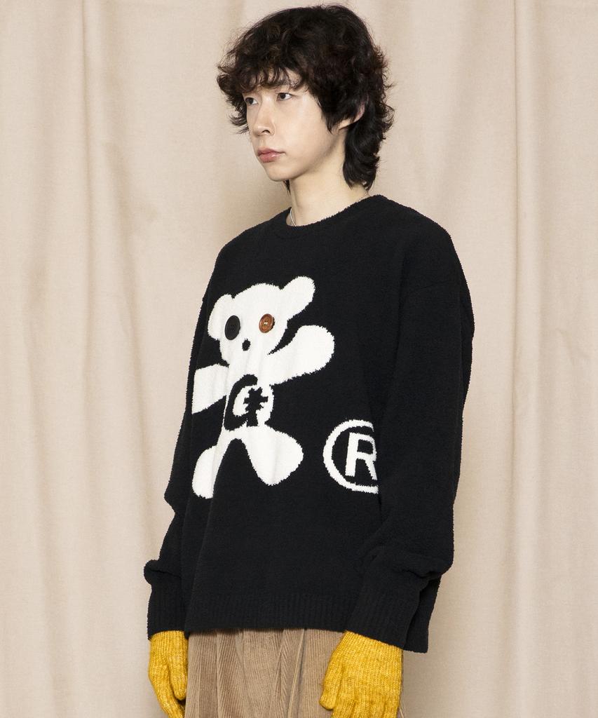GLACK Gnt073 Button Bear Boucle Pullover Knit (Black)