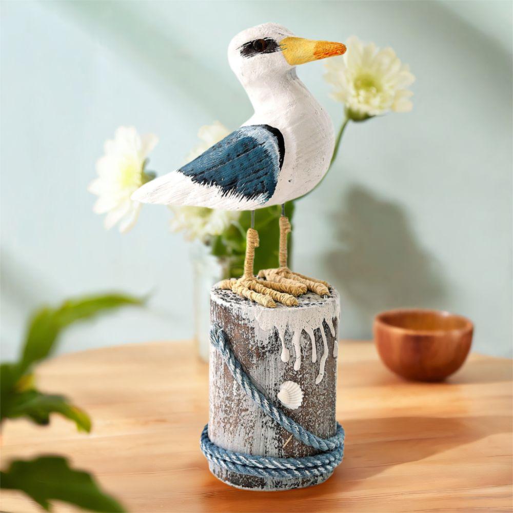 Mediterranean Style Wooden Seagull Craft Vintage Seagull Model Seabird Ornament  Coastal Home