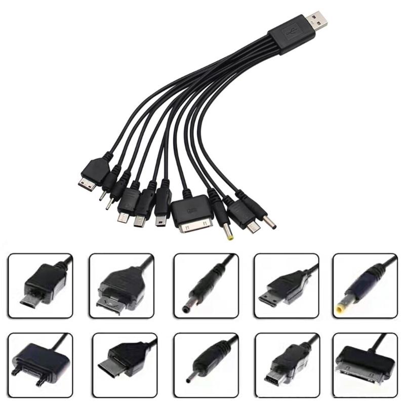 10 in 1 Universally USB Charging Cable Fast Charging Multiple Port Data Cord for Phones Tablets Speakers 23cm Compactly
