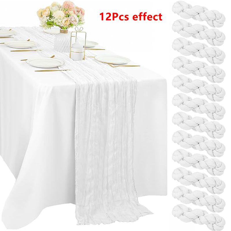 90*180CM 1Pcs Green Cheesecloth Table Long Runner Bohemian Gauze Tablecloth Decoration for Wedding Party Banquet Bride Shower