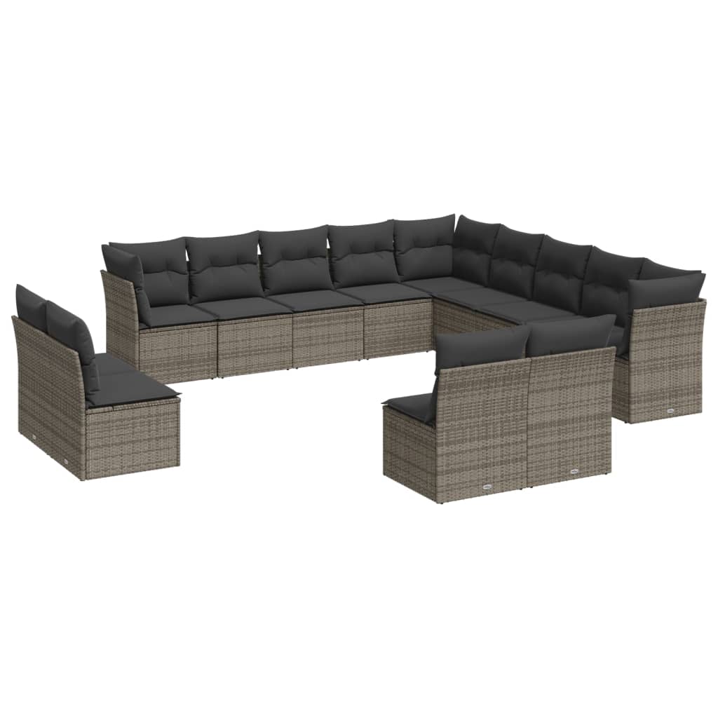 Vidaxl 13-Cz. Garden Furniture Set With Cushions, Grey, Poly Rattan