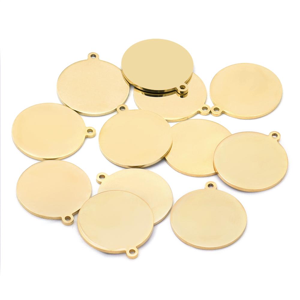 10pcs/lot Gold Plated Stainless Steel Blank Charms Round Disc Pendant Logo Stamping Tags For Jewelry Making DIY Necklace Supplie