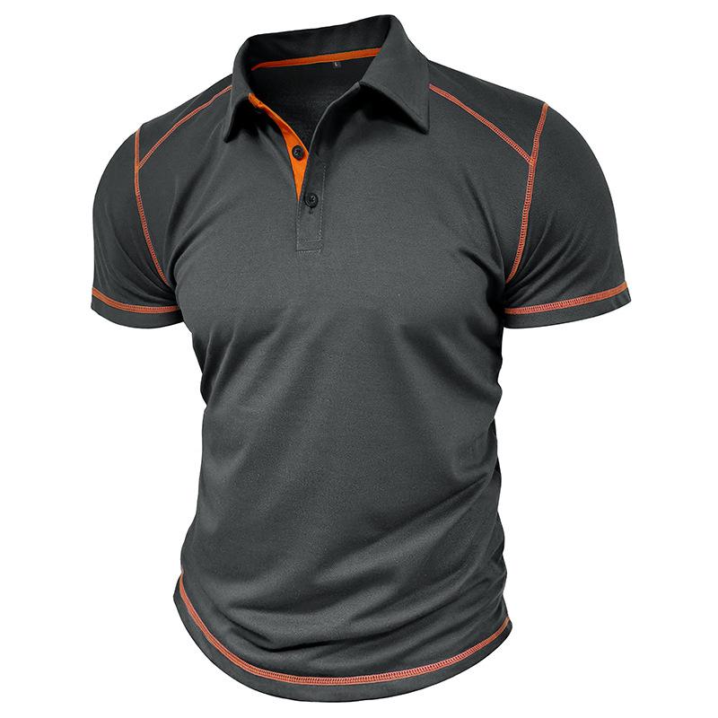 

New Summer Multi-color Men s Short-sleeved Polo Shirt High Street Men s Color-blocking Lapel Polo Uniform Men S серый