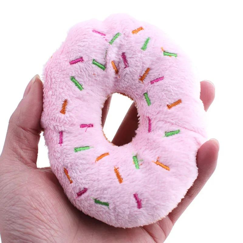 1pc Dog Interactive Toy Soft Donuts Plush Pet Toys Chew Dogs Toy Cute Puppy Squeaker Sound Toys Funny Puppy For Small Medium Dog