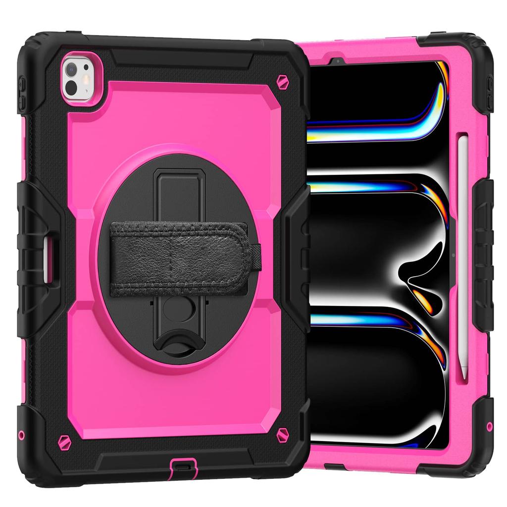For iPad Pro 13-inch (M4) 2025, Military Grade Shockproof Protector Silicone Cover with Pencil Holder+Handle Shoulder Strap Case