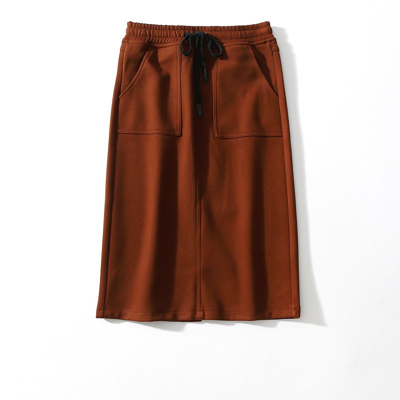 from Cupboard Original Single Fashion All-Match Autumn and Winter Thickened plus Velvet Skirt Women's Elastic Lace Pocket Split Straight Skirt